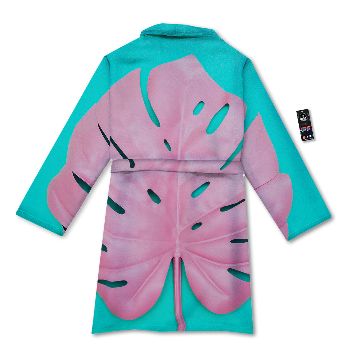 Blue And Pink Tropical Palm Leaf Print Bathrobe-grizzshop
