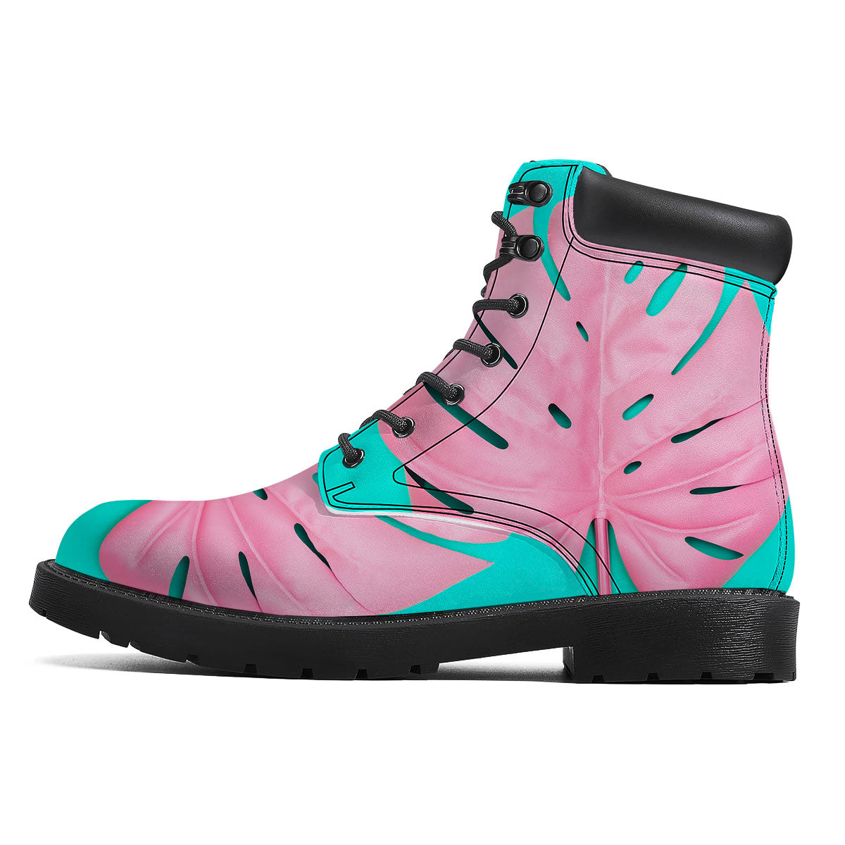 Blue And Pink Tropical Palm Leaf Print Boots-grizzshop