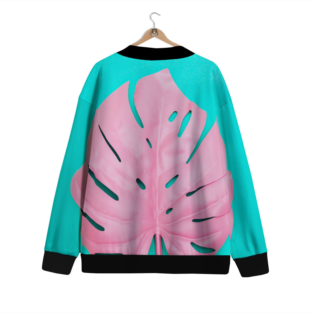Blue And Pink Tropical Palm Leaf Print Cardigan-grizzshop