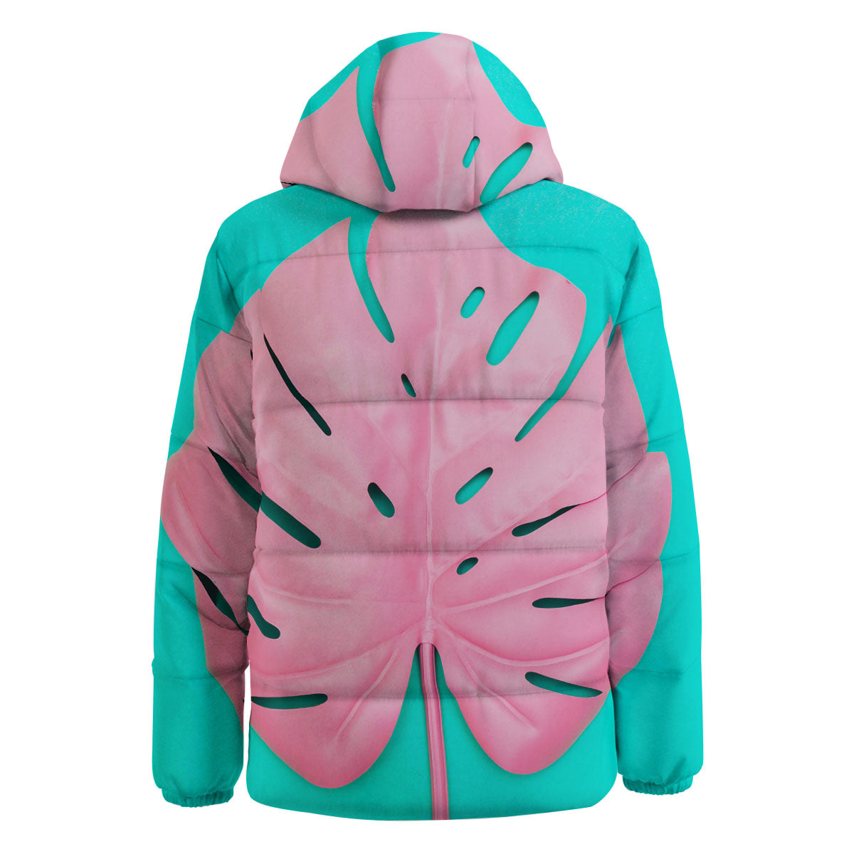 Blue And Pink Tropical Palm Leaf Print Down Jacket-grizzshop