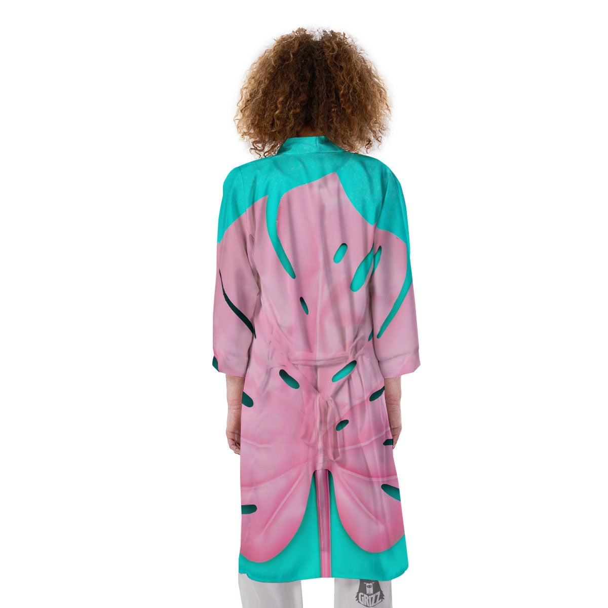 Blue And Pink Tropical Palm Leaf Print Kimono-grizzshop