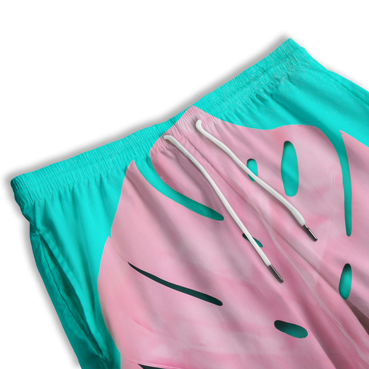Blue And Pink Tropical Palm Leaf Print Men's Athletic Shorts