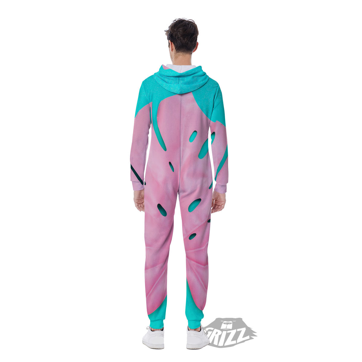 Blue And Pink Tropical Palm Leaf Print Men's Jumpsuit-grizzshop