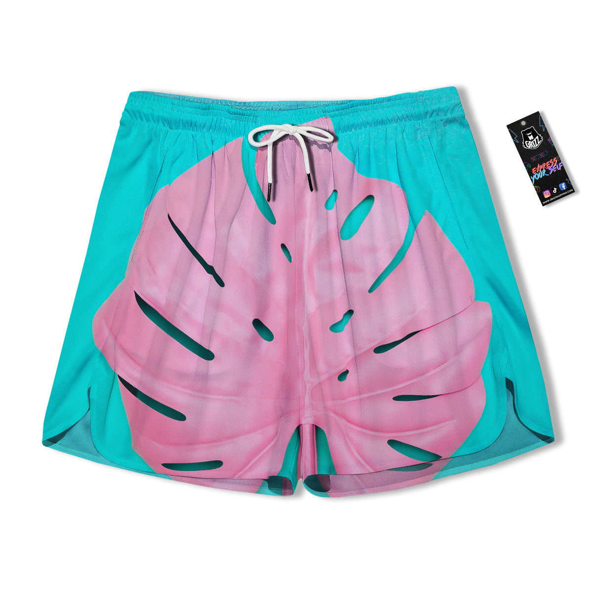 Blue And Pink Tropical Palm Leaf Print Men's Running Shorts-grizzshop