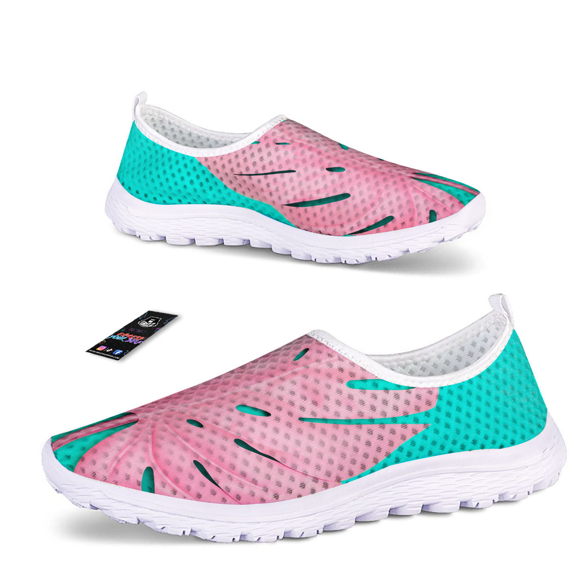 Blue And Pink Tropical Palm Leaf Print Nurse Shoes-grizzshop