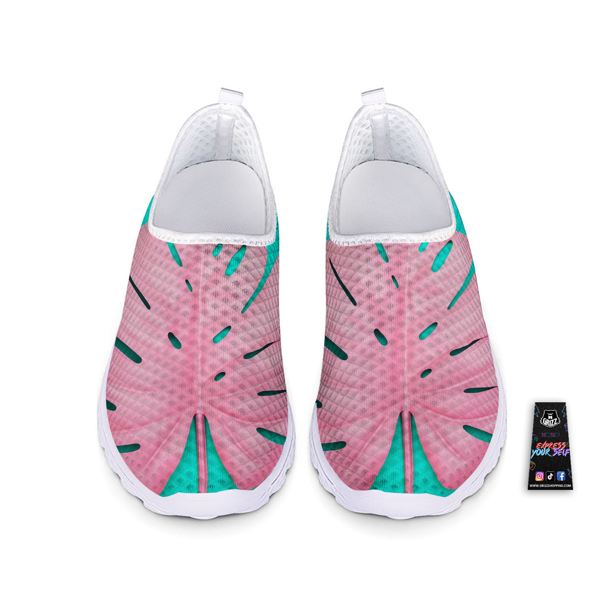 Blue And Pink Tropical Palm Leaf Print Nurse Shoes-grizzshop