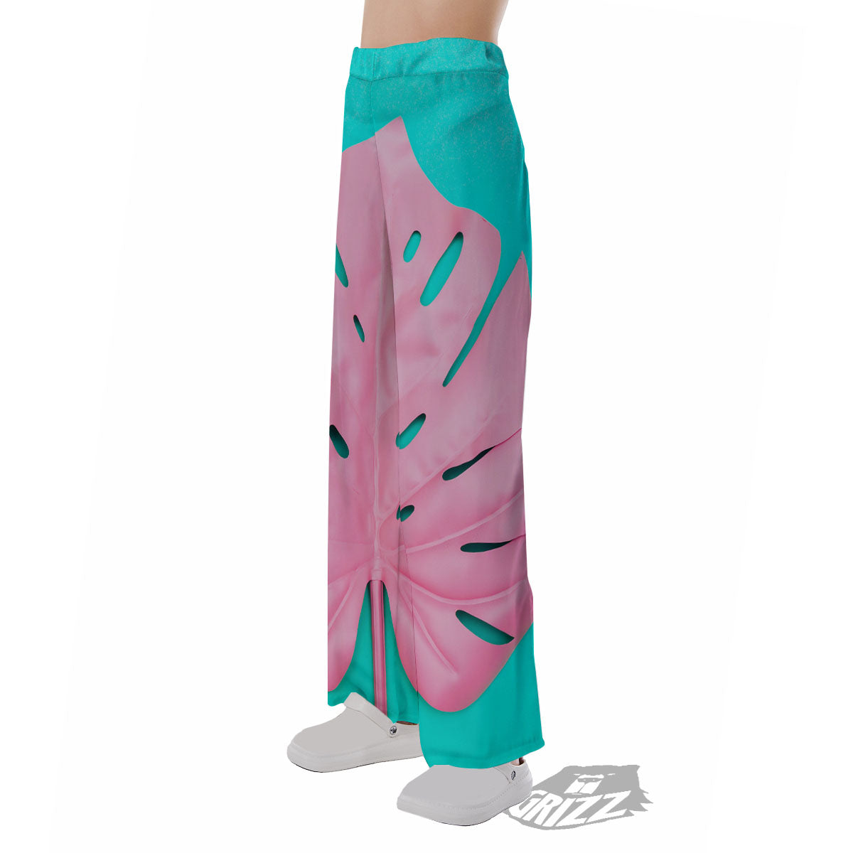 Blue And Pink Tropical Palm Leaf Print Pajama Pants-grizzshop