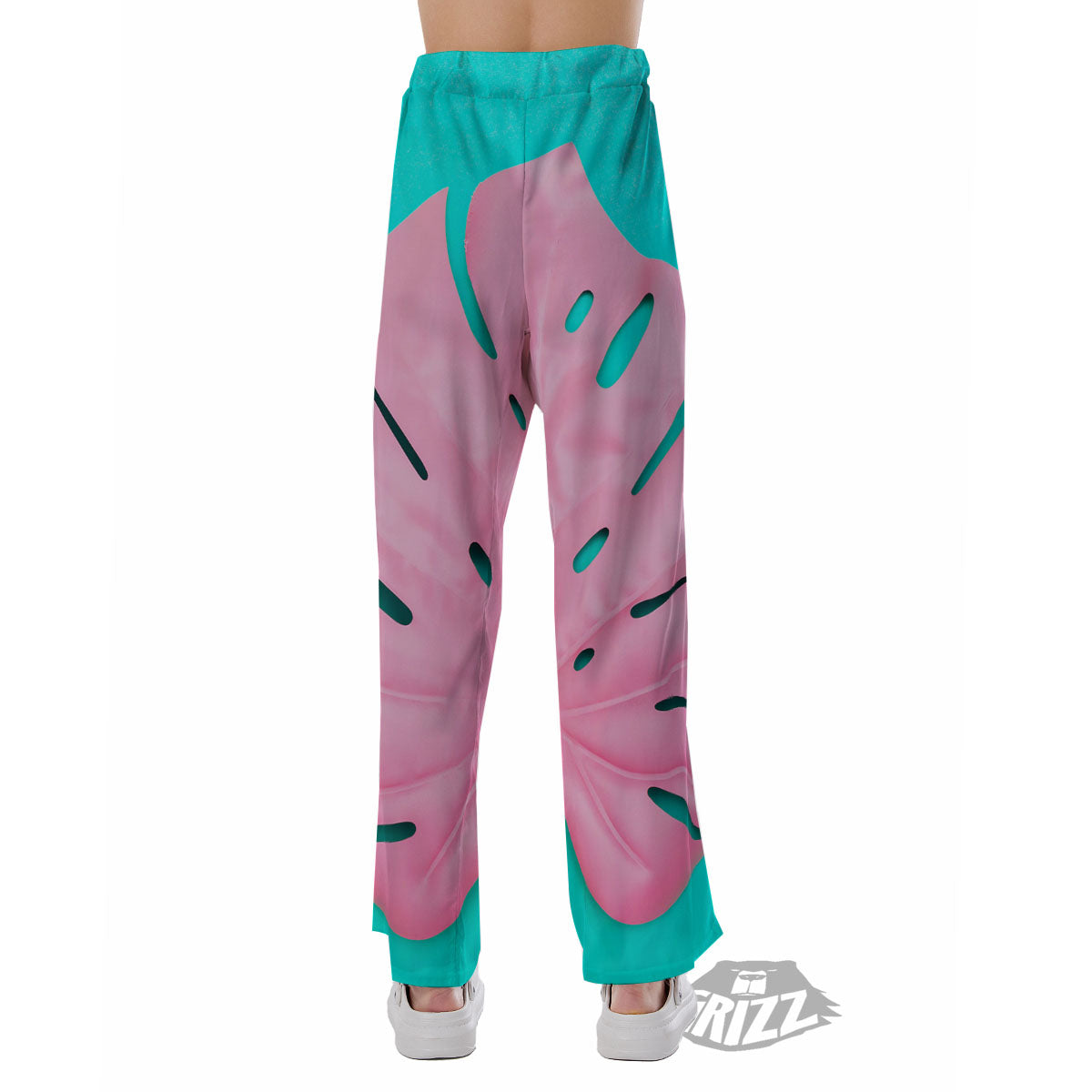 Blue And Pink Tropical Palm Leaf Print Pajama Pants-grizzshop