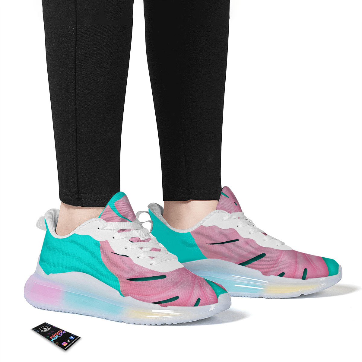 Blue And Pink Tropical Palm Leaf Print Running Sneakers-grizzshop