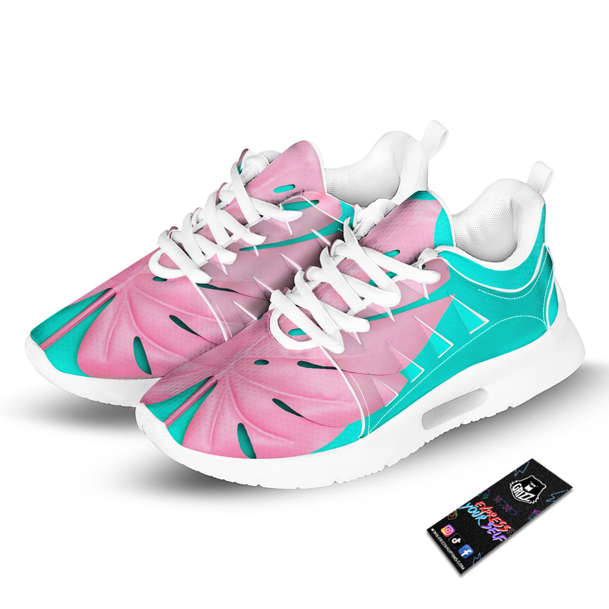 Blue And Pink Tropical Palm Leaf Print Tennis Shoes-grizzshop