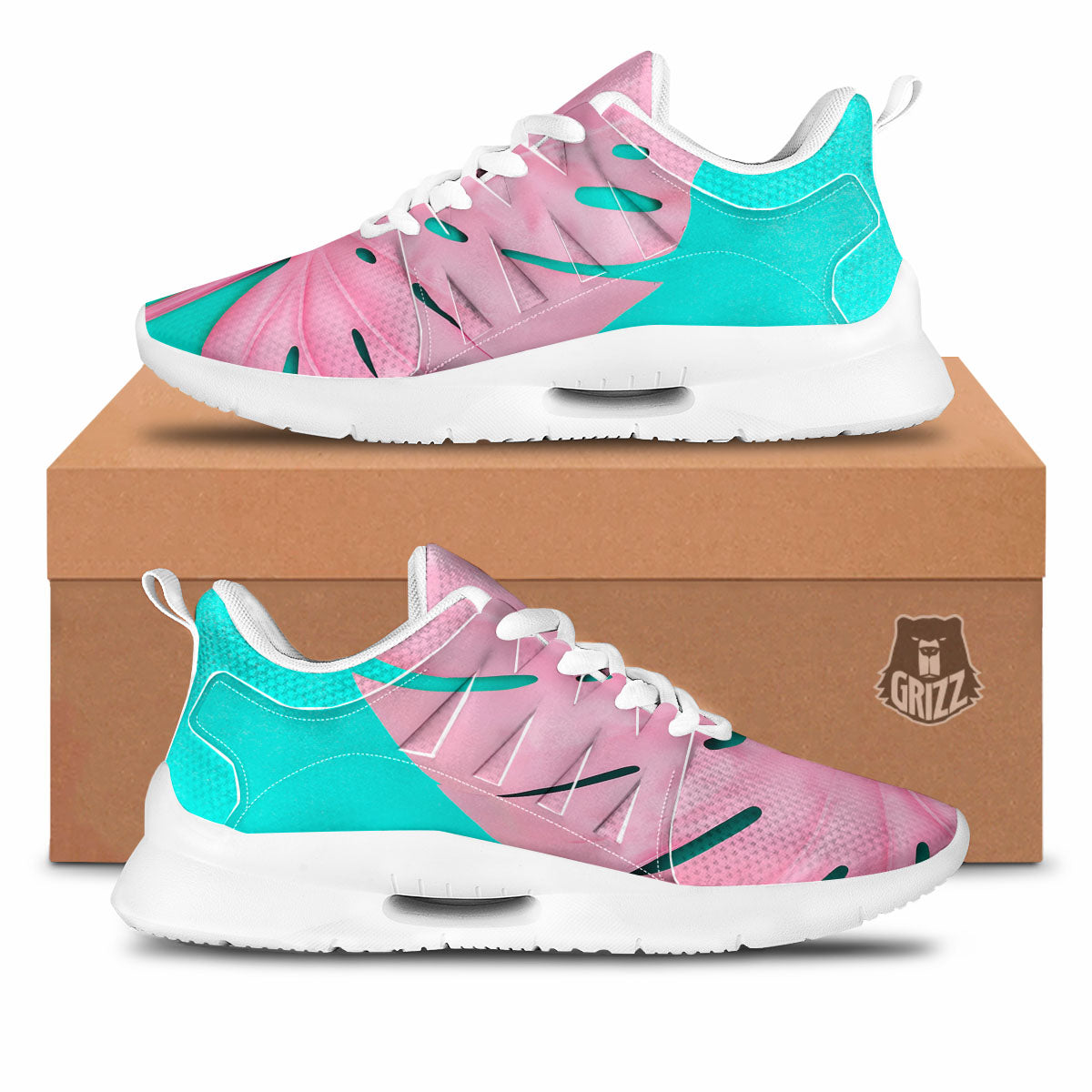 Blue And Pink Tropical Palm Leaf Print Tennis Shoes-grizzshop