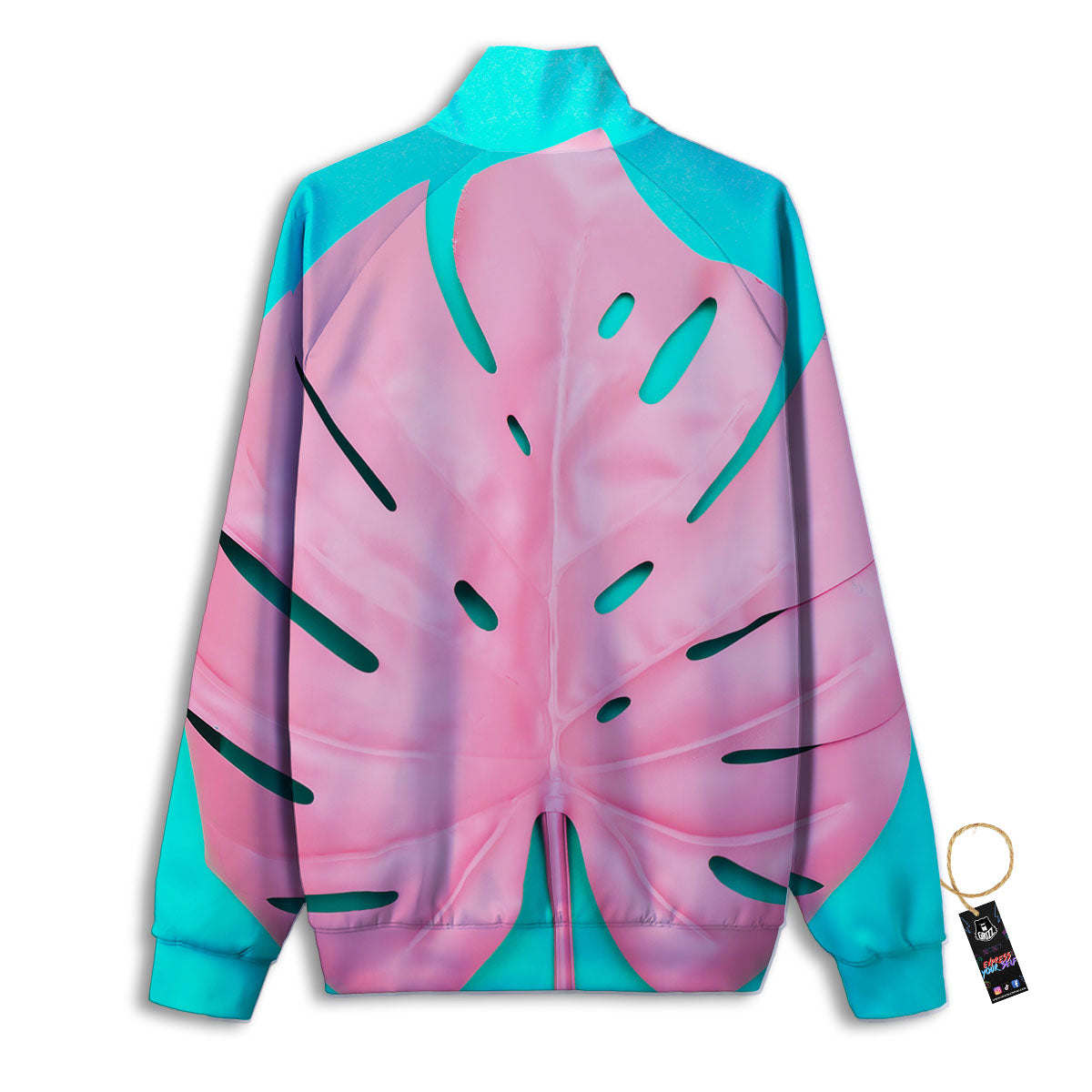 Blue And Pink Tropical Palm Leaf Print Track Jacket-grizzshop