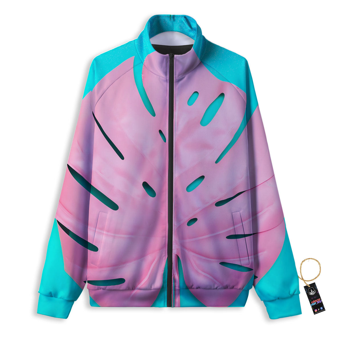 Blue And Pink Tropical Palm Leaf Print Track Jacket-grizzshop