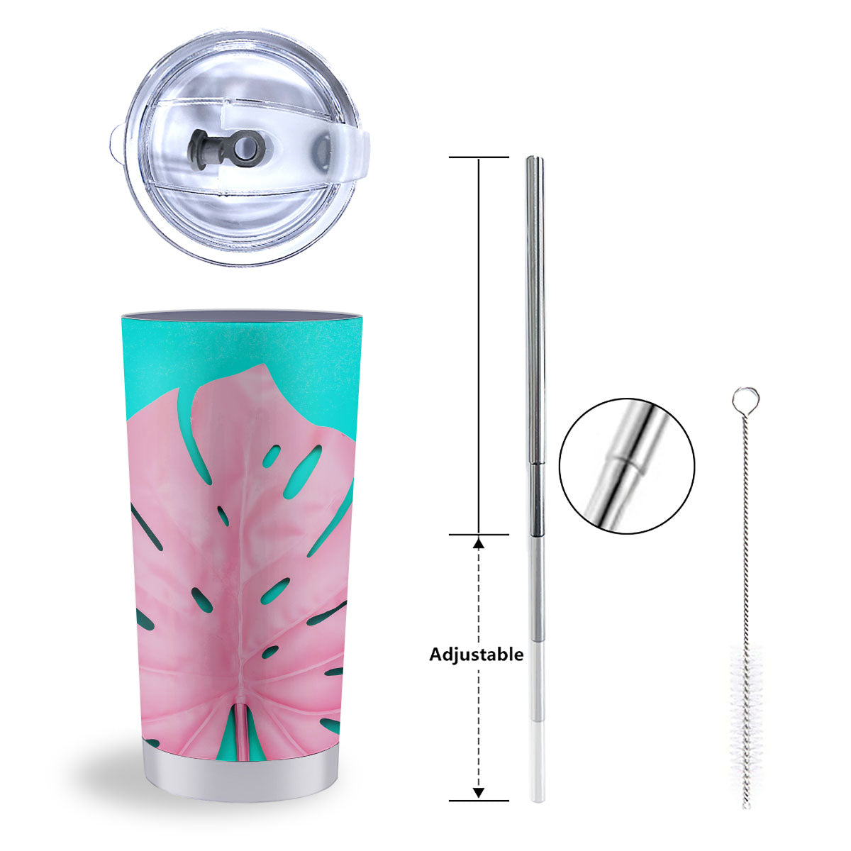 Blue And Pink Tropical Palm Leaf Print Tumbler-grizzshop