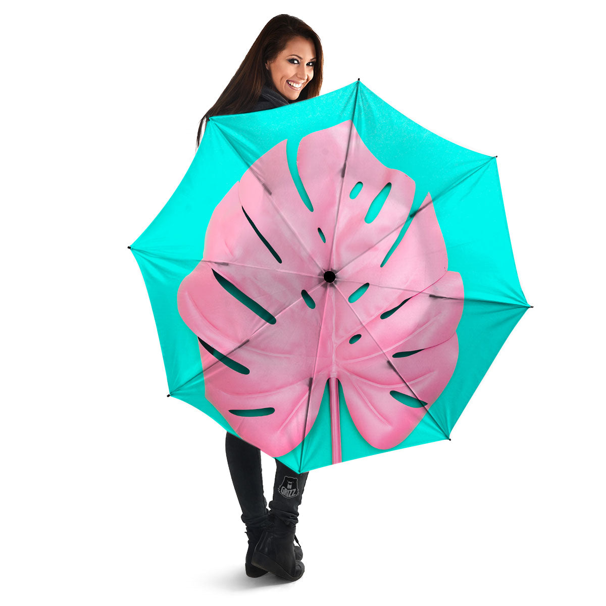 Blue And Pink Tropical Palm Leaf Print Umbrella-grizzshop