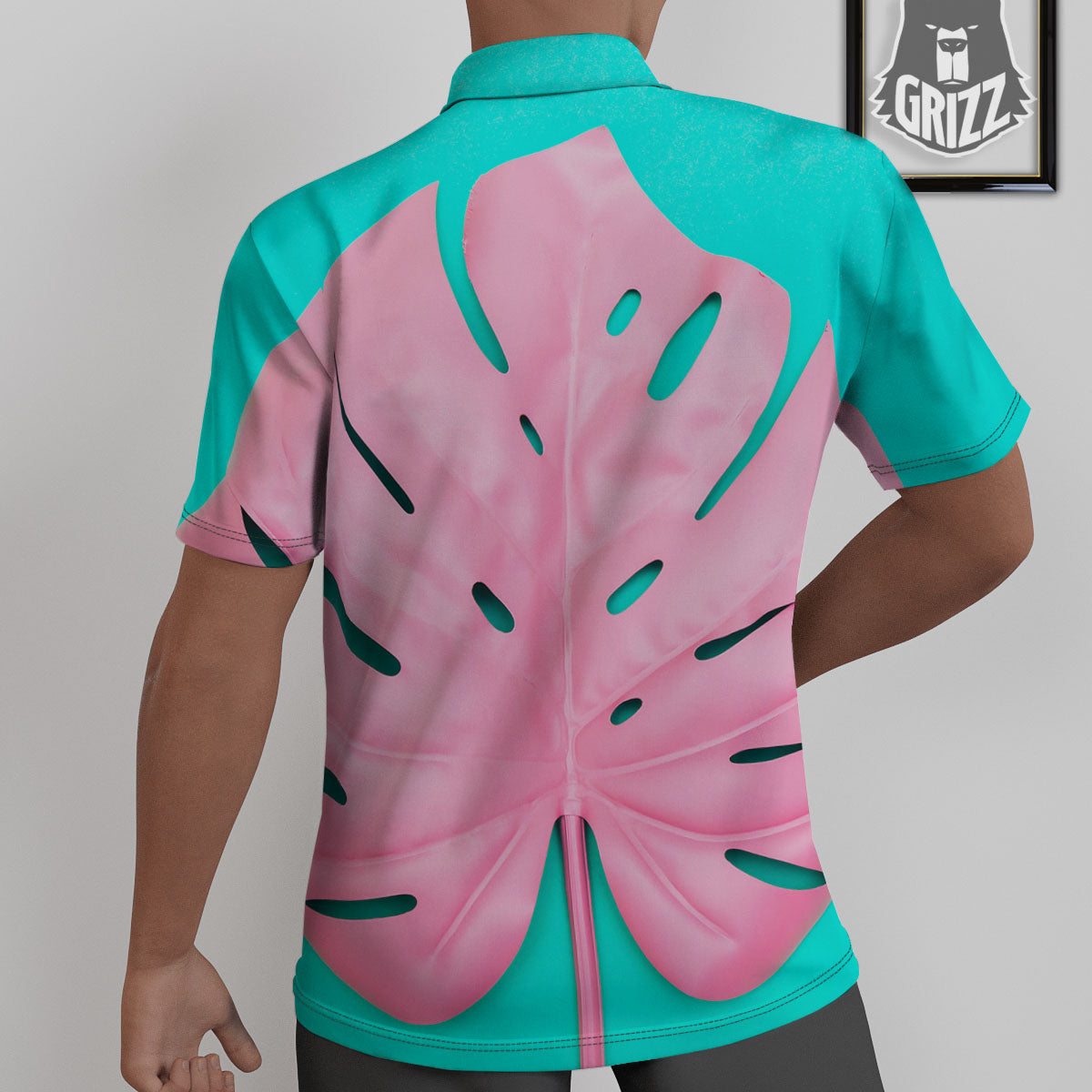 Blue And Pink Tropical Palm Leaf Print Untucked Shirts-grizzshop