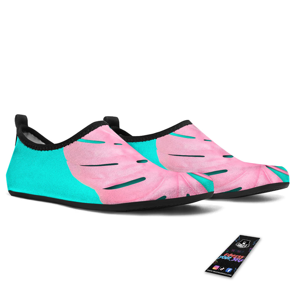 Blue And Pink Tropical Palm Leaf Print Water Shoes-grizzshop