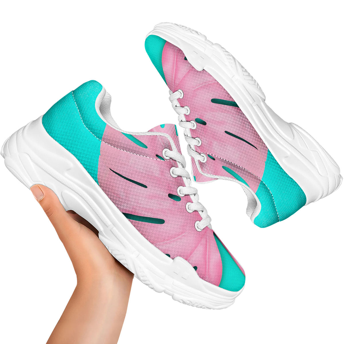 Blue And Pink Tropical Palm Leaf Print White Chunky Shoes-grizzshop