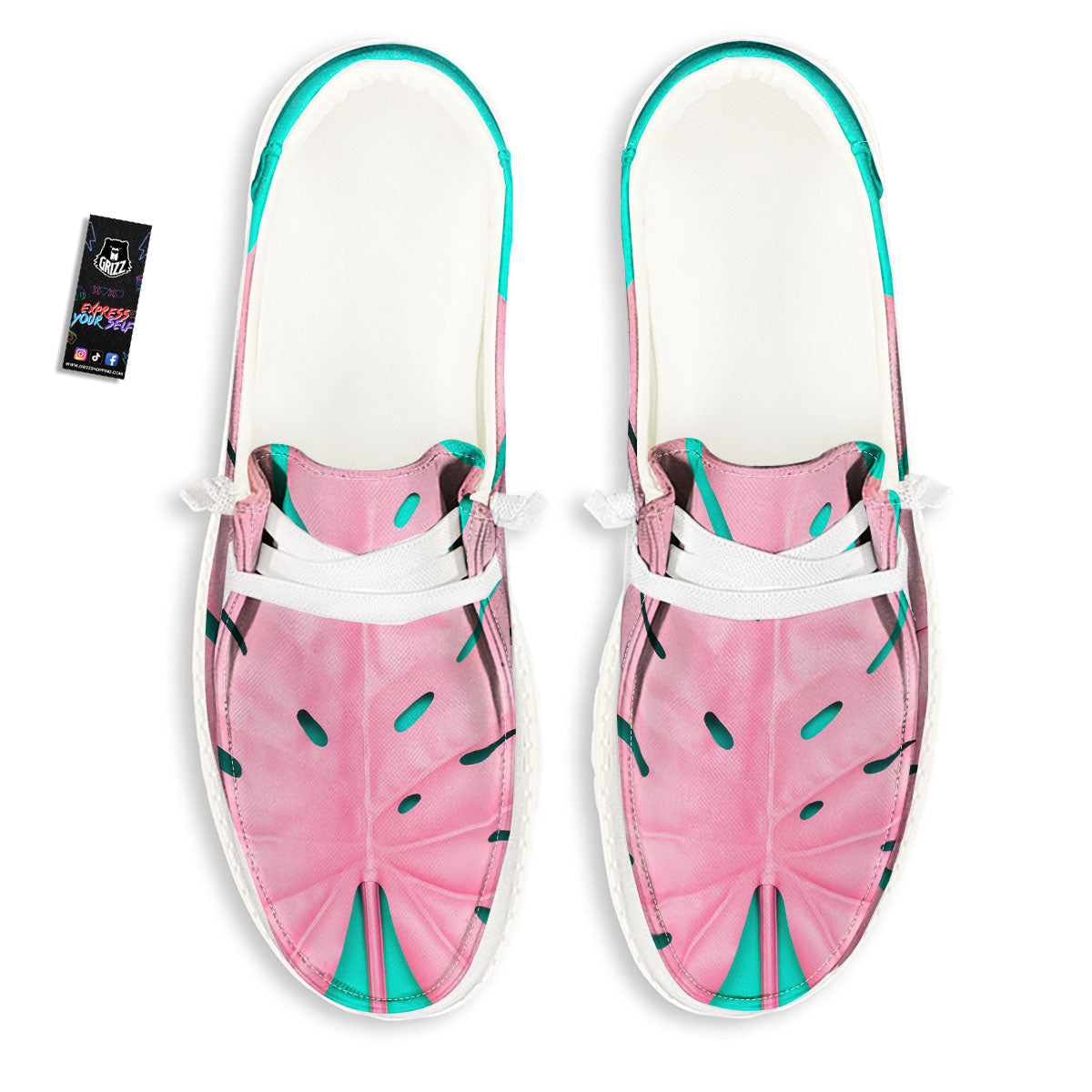 Blue And Pink Tropical Palm Leaf Print White Loafers-grizzshop