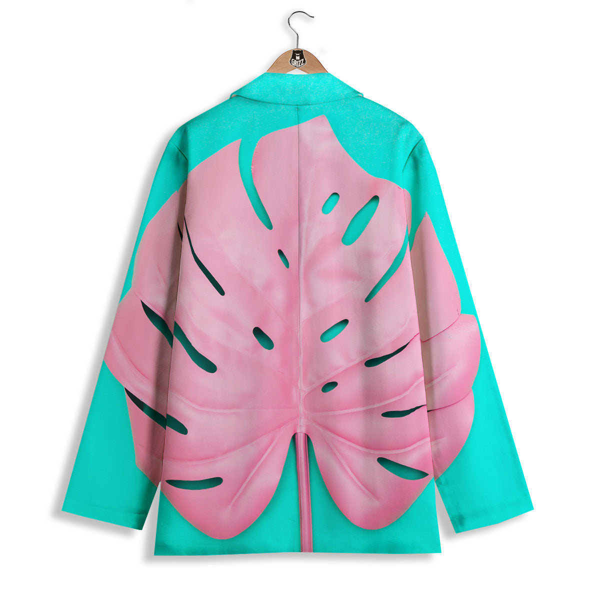 Blue And Pink Tropical Palm Leaf Print Women's Blazer-grizzshop