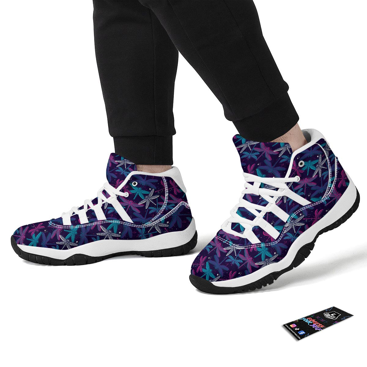 Blue And Purple Dragonfly White Bball Shoes-grizzshop