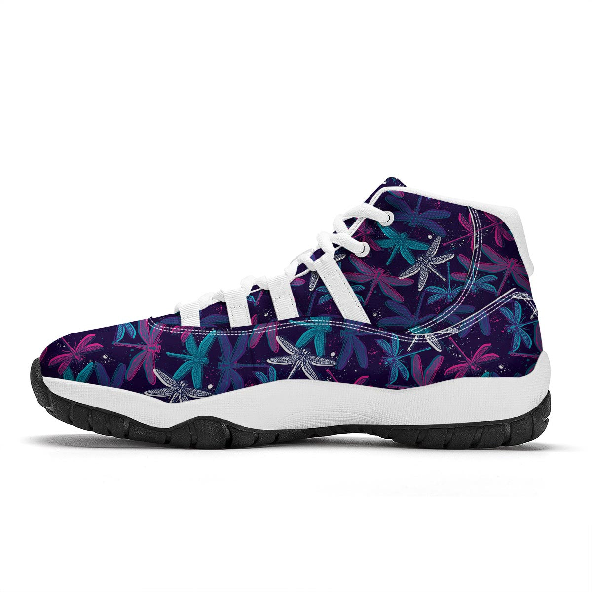 Blue And Purple Dragonfly White Bball Shoes-grizzshop