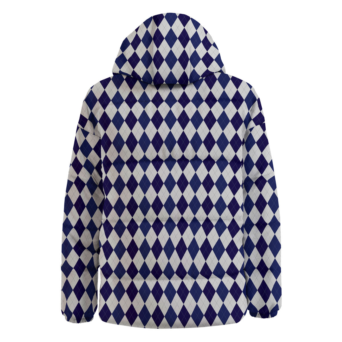 Blue And White Navy Argyle Print Pattern Down Jacket-grizzshop