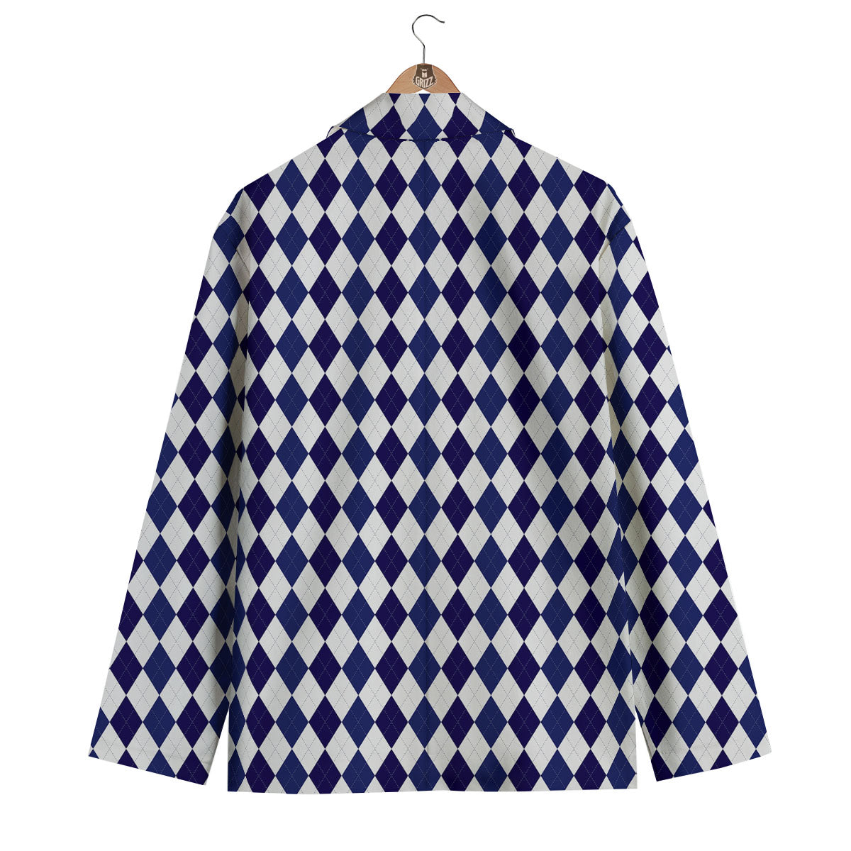 Blue And White Navy Argyle Print Pattern Men's Blazer-grizzshop