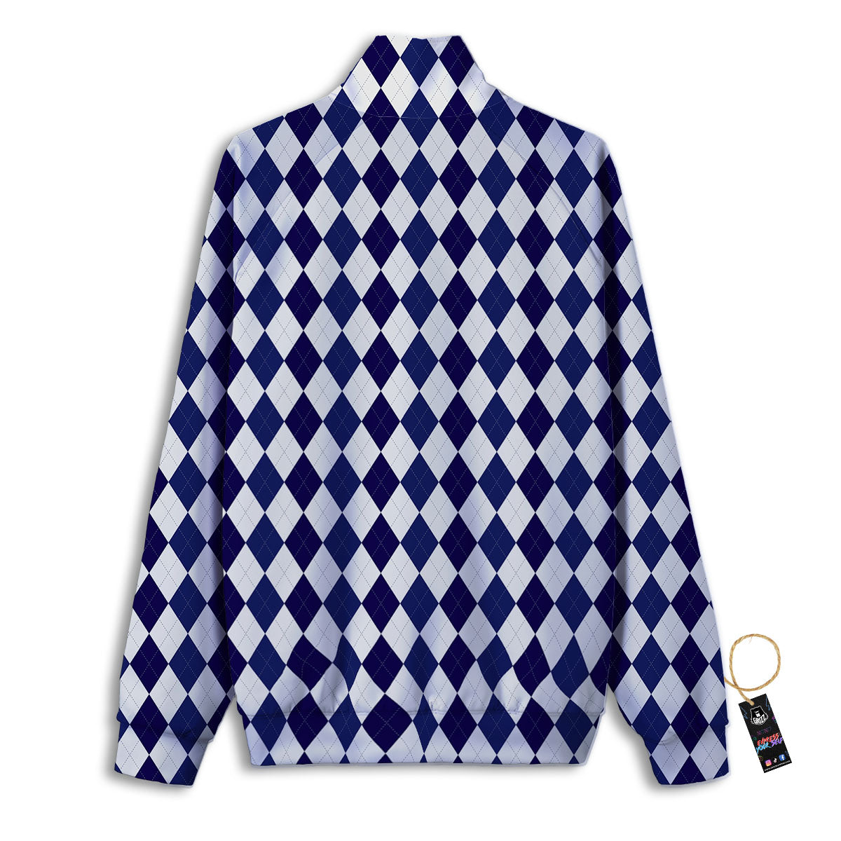 Blue And White Navy Argyle Print Pattern Track Jacket-grizzshop