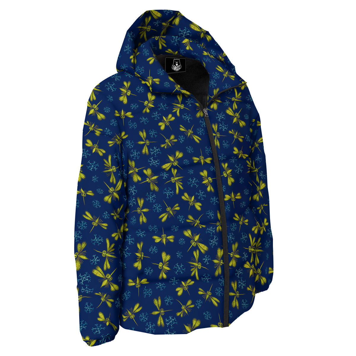 Blue And Yellow Mosquito Flying Print Pattern Down Jacket-grizzshop