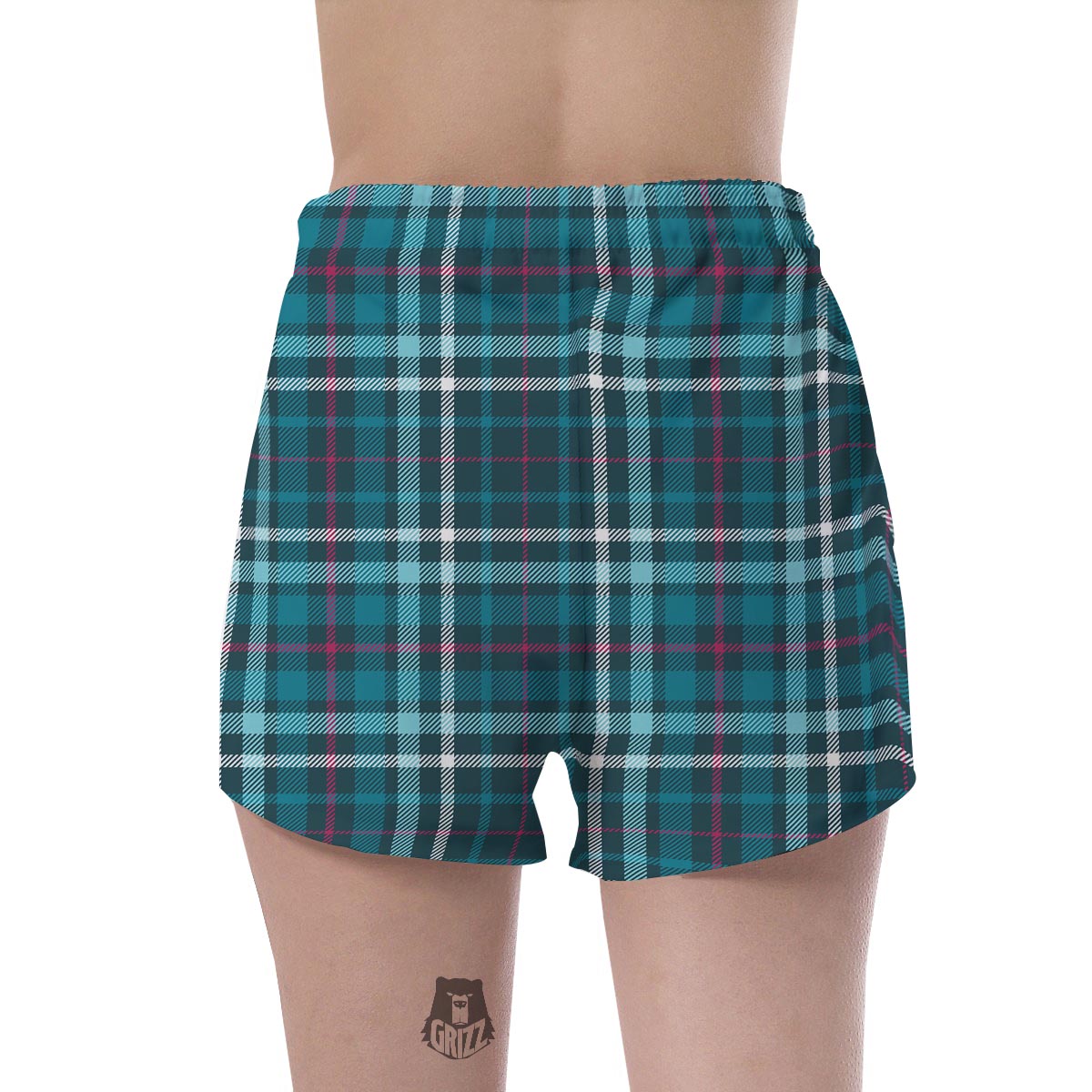 Blue Aqua Plaid Tartan Women's Shorts-grizzshop