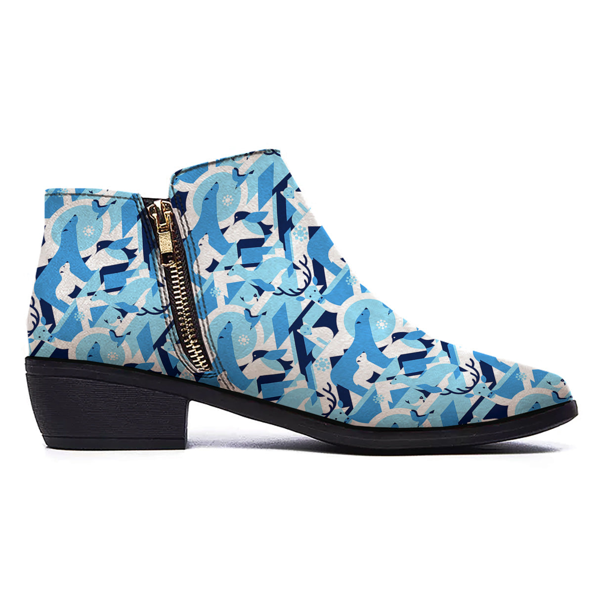 Blue Arctic Animals Print Pattern Ankle Boots-grizzshop