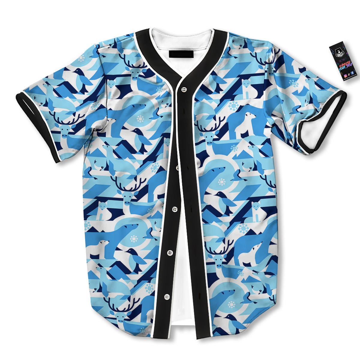Blue Arctic Animals Print Pattern Baseball Jersey-grizzshop