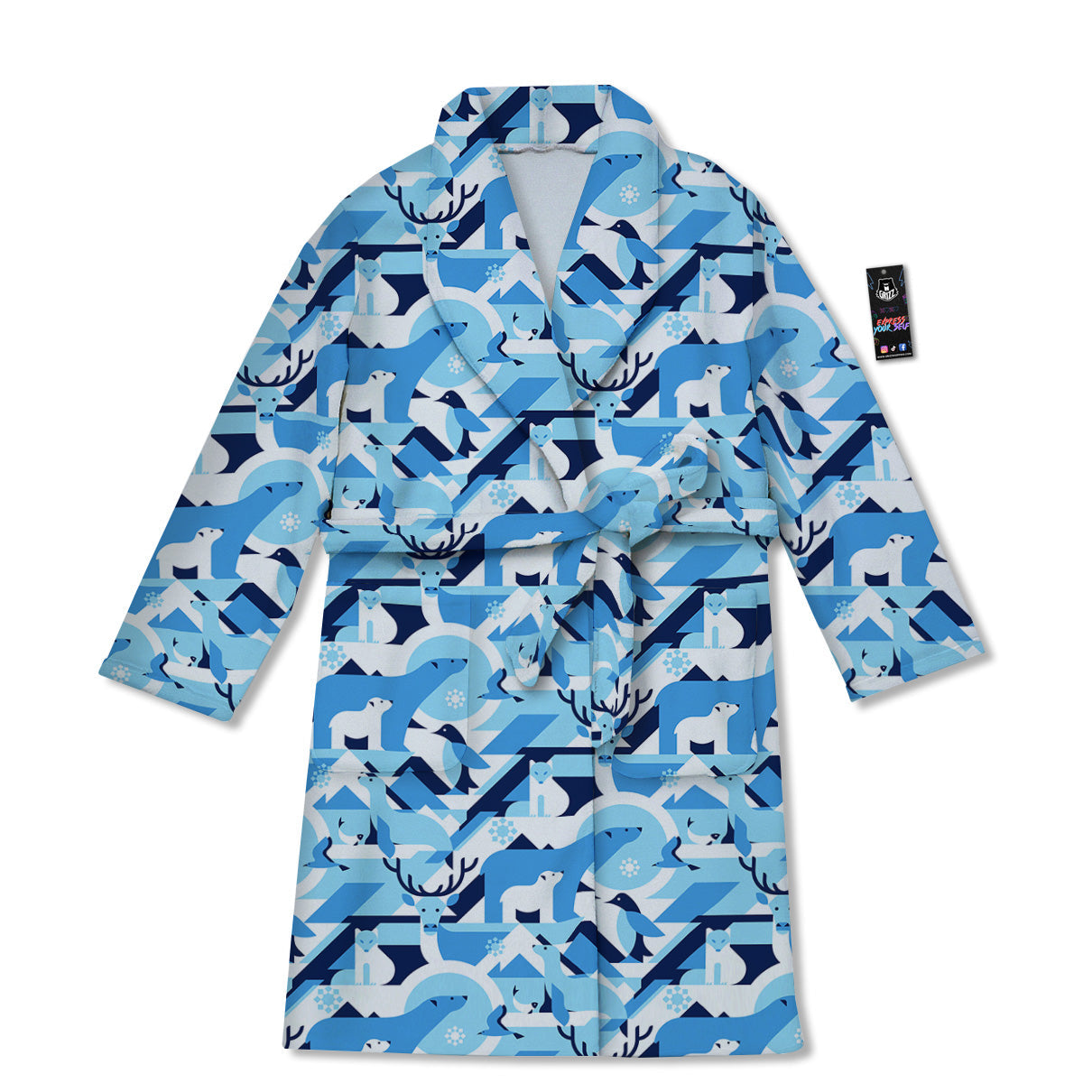 Blue Arctic Animals Print Pattern Bathrobe-grizzshop