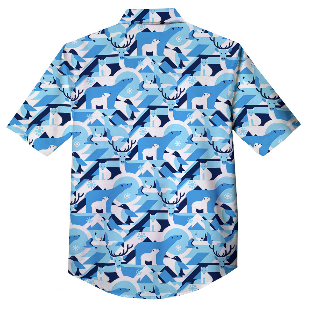 Blue Arctic Animals Print Pattern Button Up Shirt-grizzshop