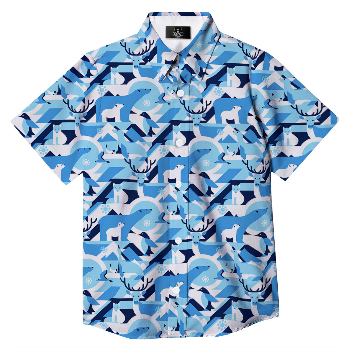 Blue Arctic Animals Print Pattern Button Up Shirt-grizzshop