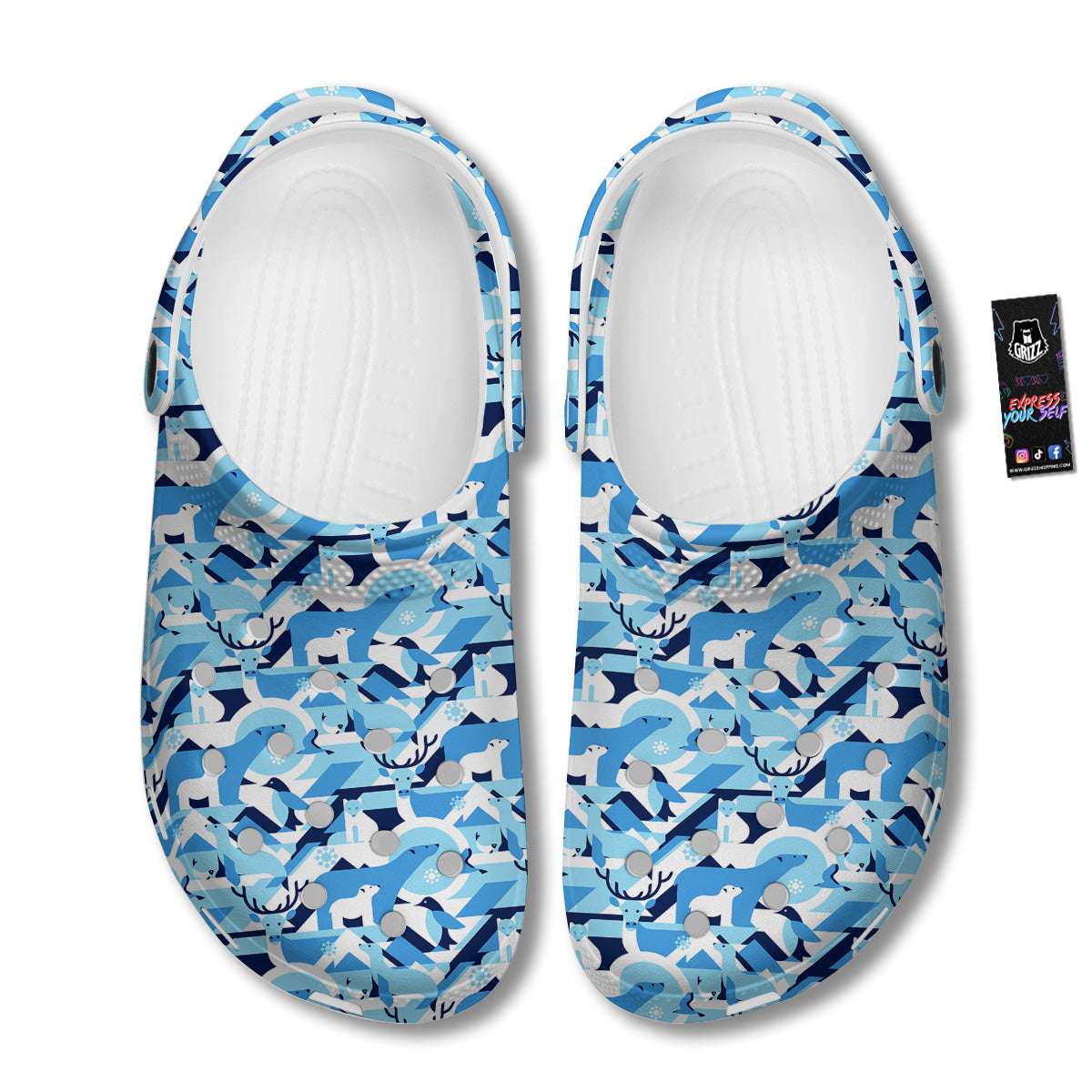 Blue Arctic Animals Print Pattern Clog-grizzshop