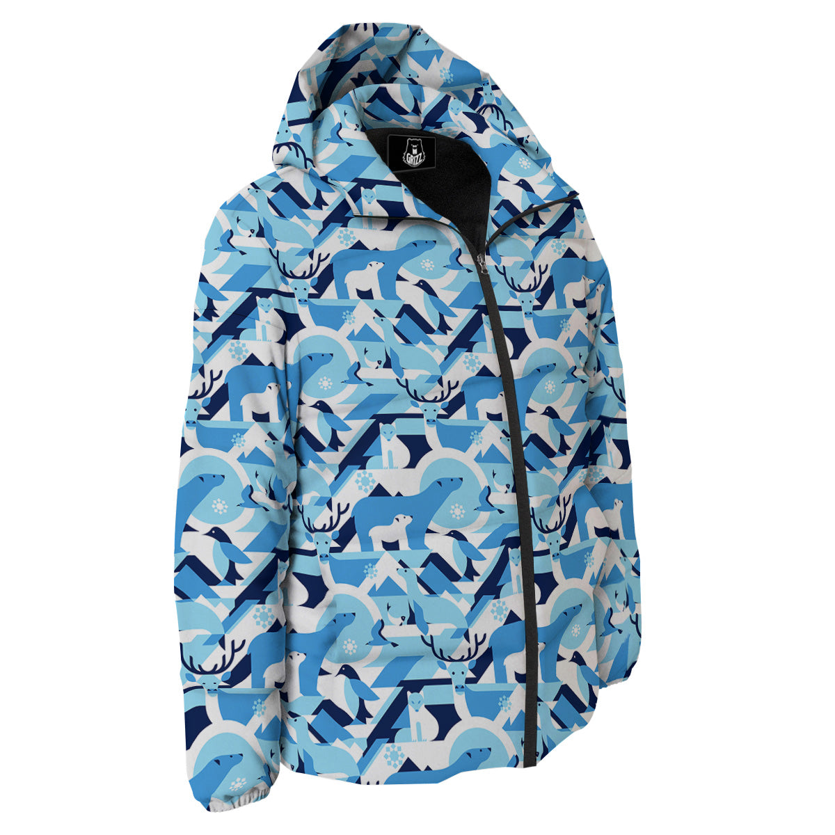 Blue Arctic Animals Print Pattern Down Jacket-grizzshop