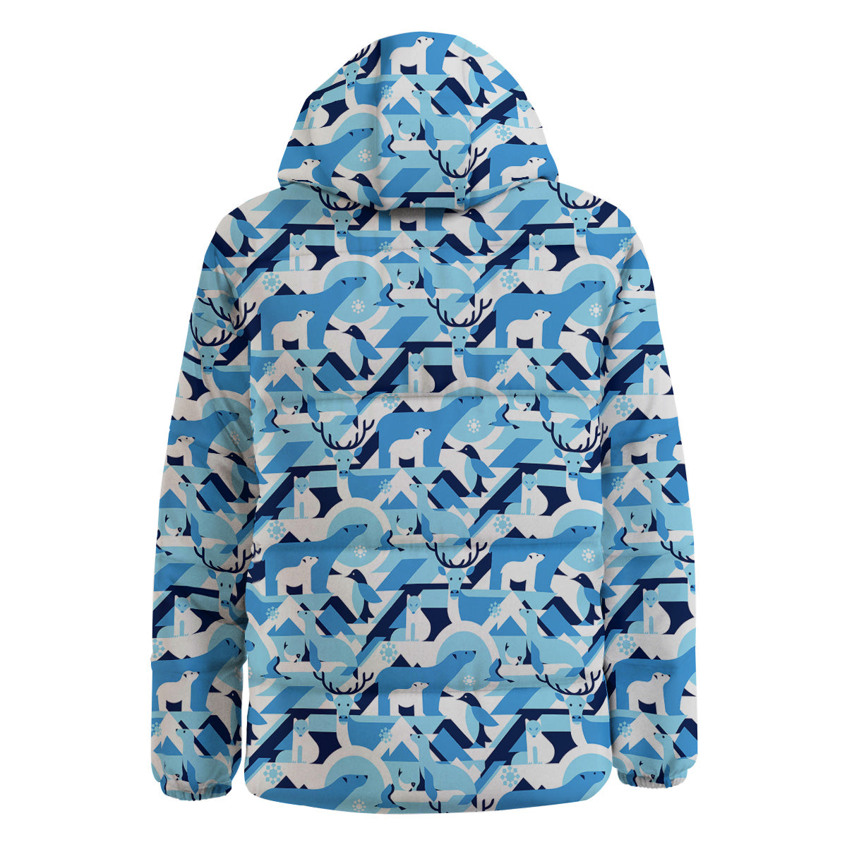Blue Arctic Animals Print Pattern Down Jacket-grizzshop