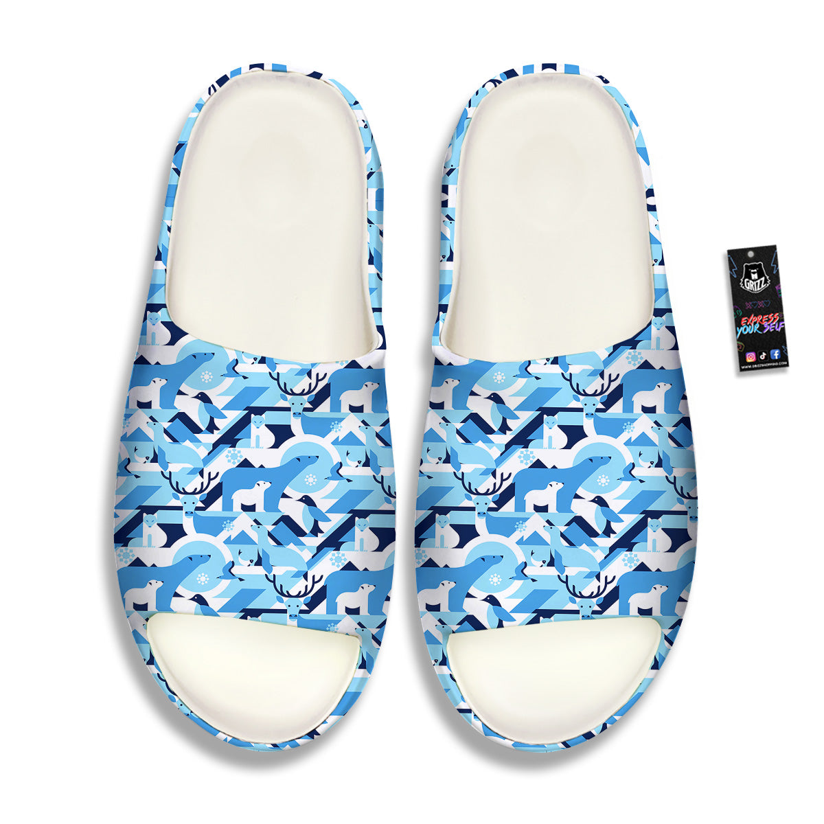 Blue Arctic Animals Print Pattern Sandals-grizzshop
