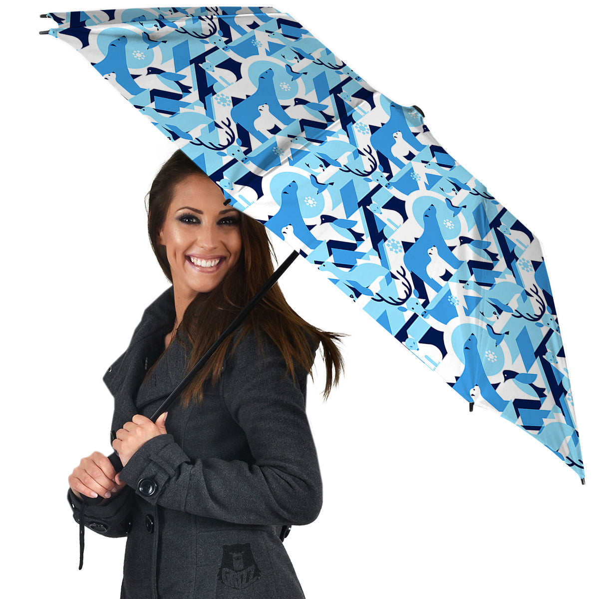 Blue Arctic Animals Print Pattern Umbrella-grizzshop