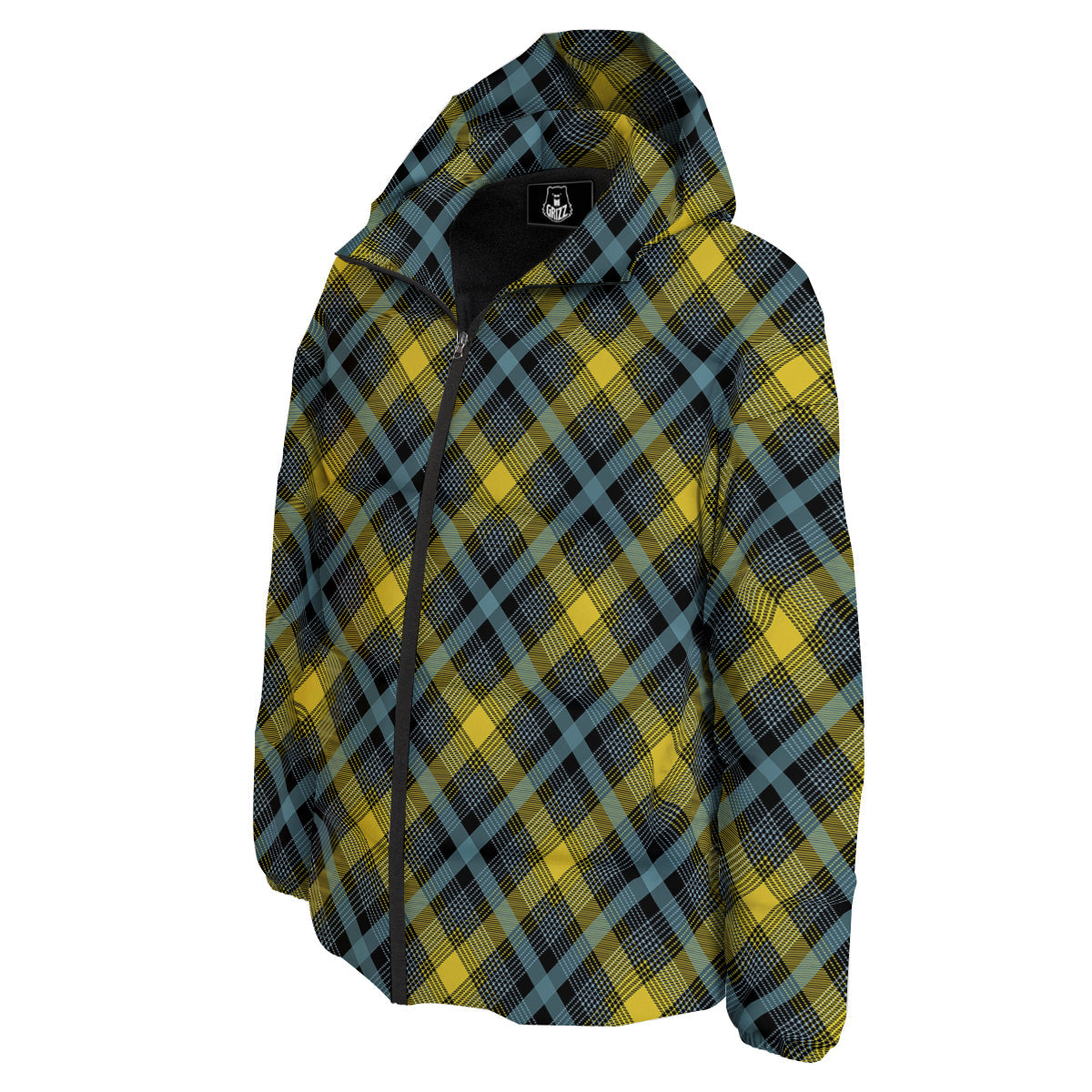 Blue Argyle And Black Yellow Print Pattern Down Jacket-grizzshop