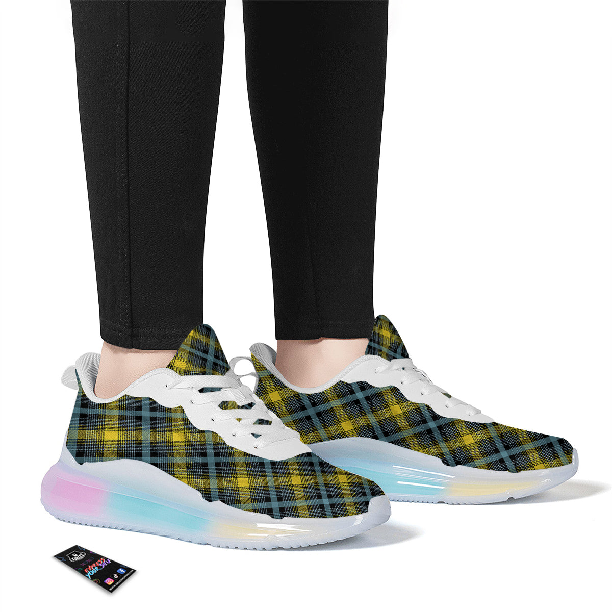 Blue Argyle And Black Yellow Print Pattern Running Sneakers-grizzshop