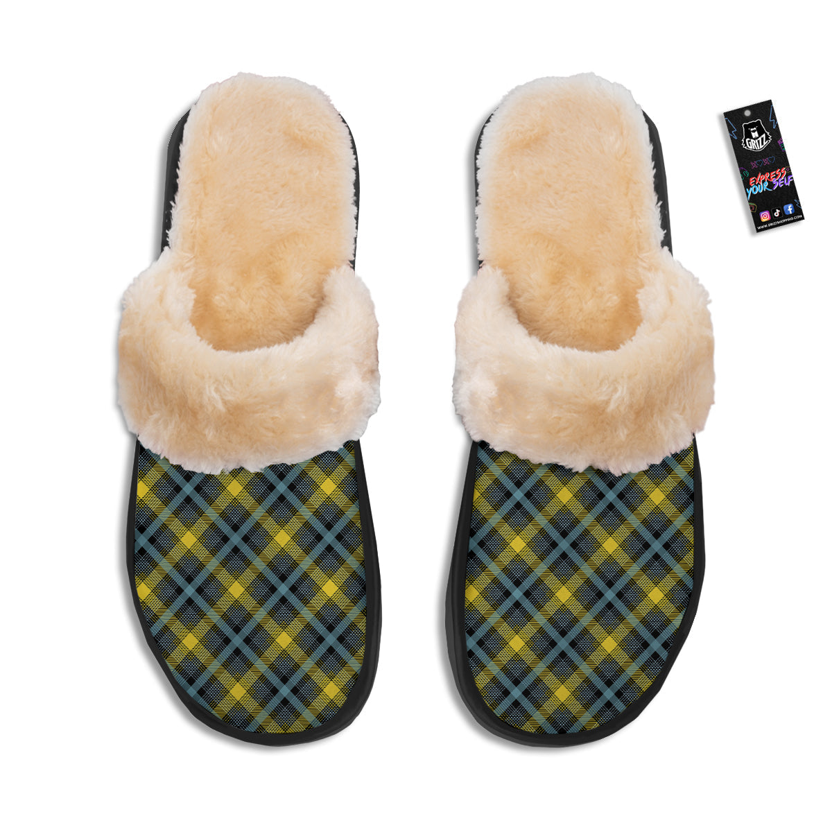 Blue Argyle And Black Yellow Print Pattern Slippers-grizzshop
