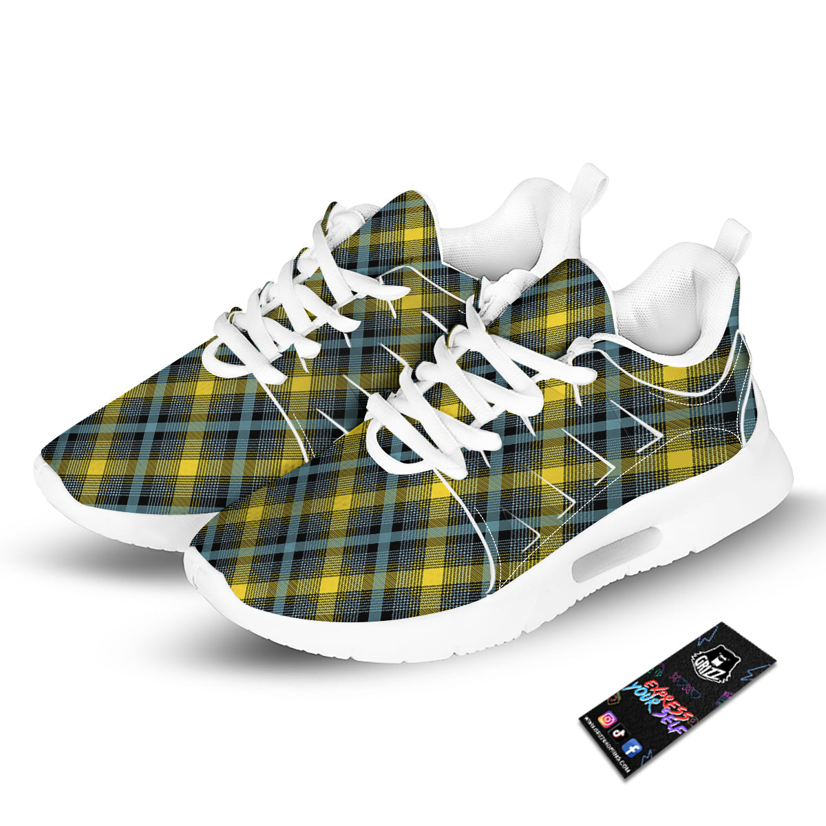 Blue Argyle And Black Yellow Print Pattern Tennis Shoes-grizzshop