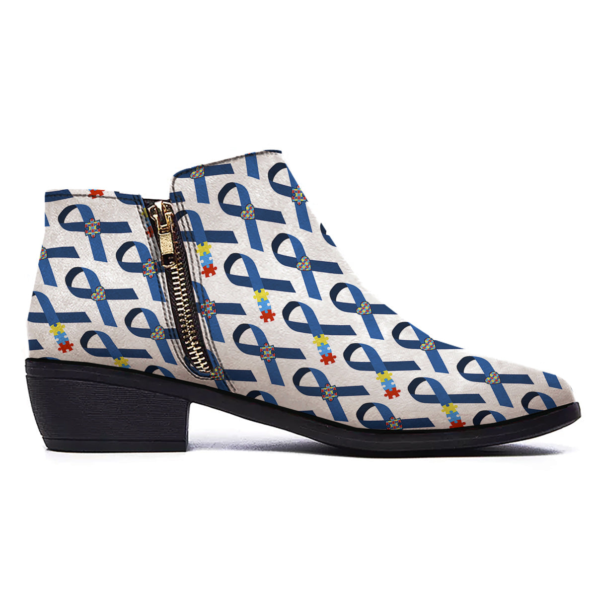 Blue Autism Awarenes Print Pattern Ankle Boots-grizzshop