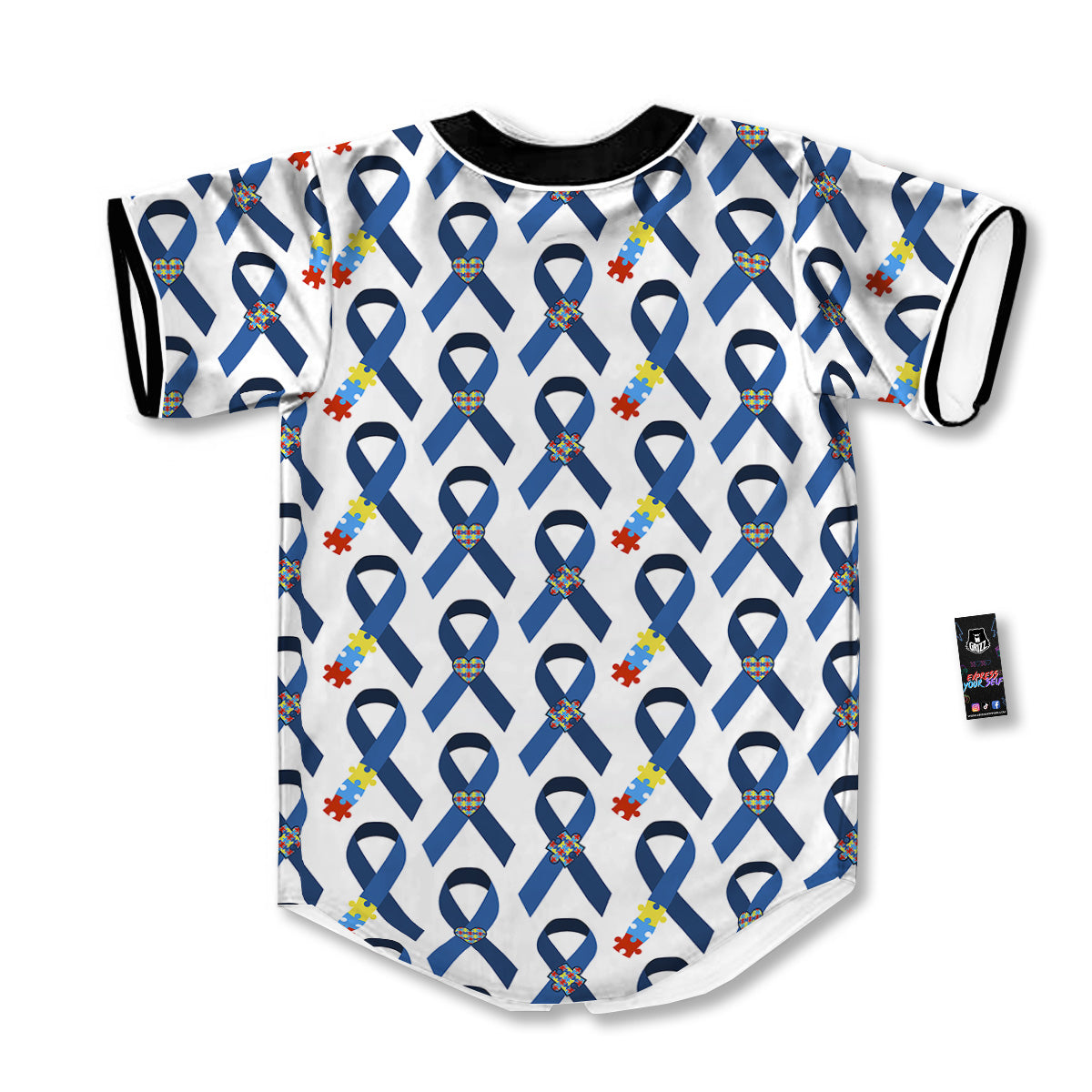 Blue Autism Awarenes Print Pattern Baseball Jersey-grizzshop