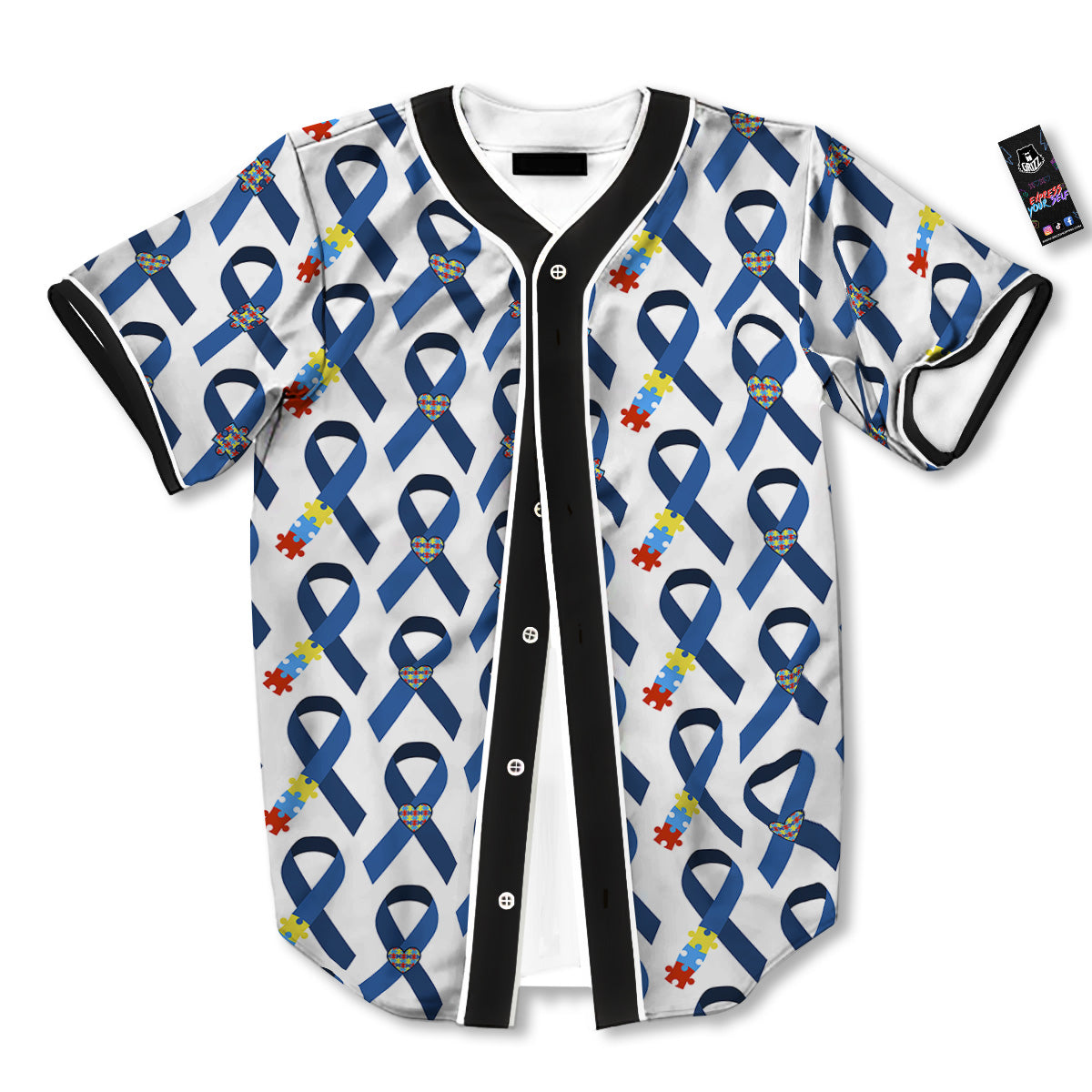 Blue Autism Awarenes Print Pattern Baseball Jersey-grizzshop