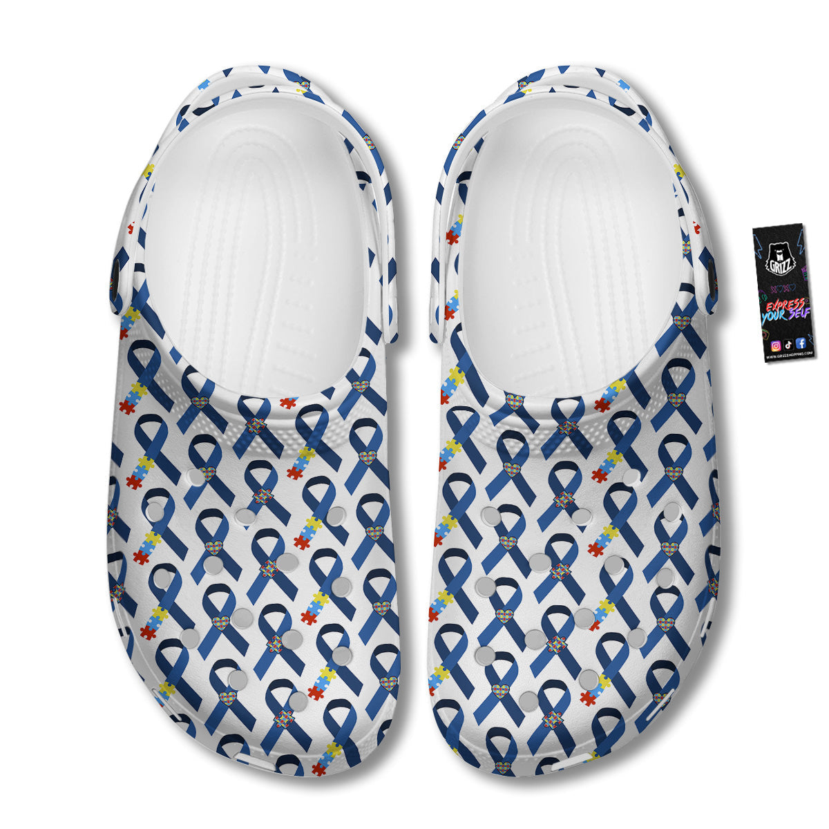 Blue Autism Awarenes Print Pattern Clog-grizzshop