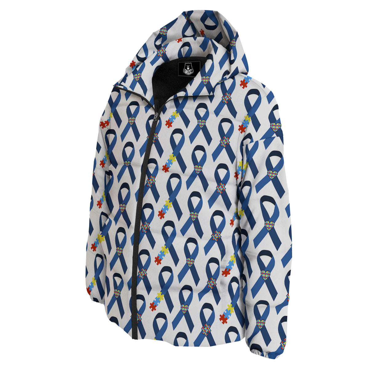 Blue Autism Awarenes Print Pattern Down Jacket-grizzshop
